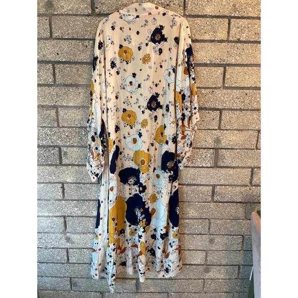 Free People Floral Kimono Cardigan Duster Boho Style Open Front Lightweight Long - Picture 7 of 7